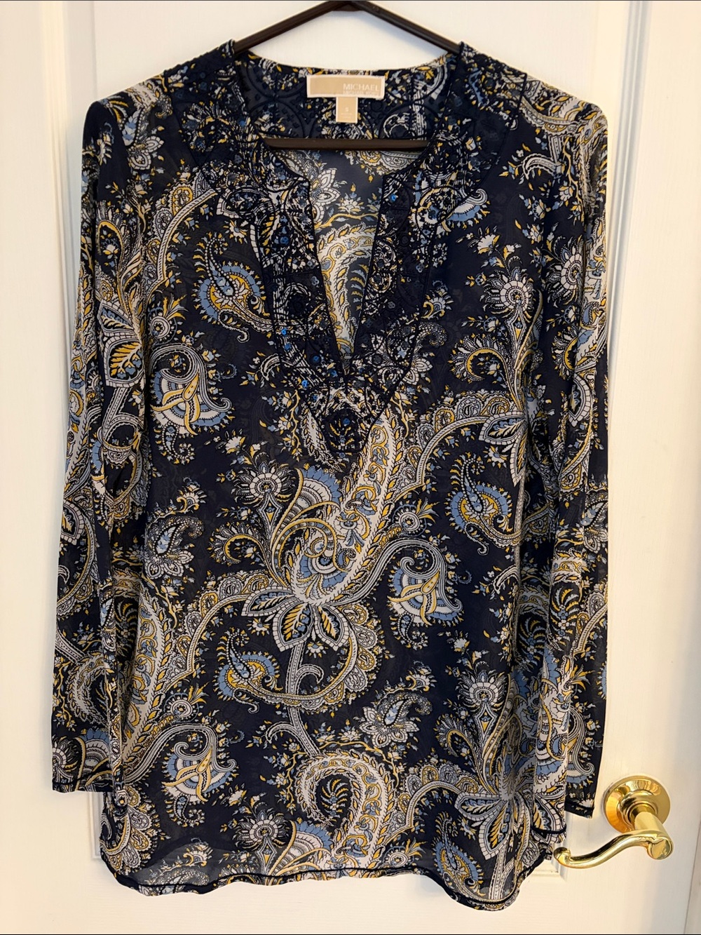 MICHAEL Michael Kors Navy Paisley Tunic with Blue and Gold Accents